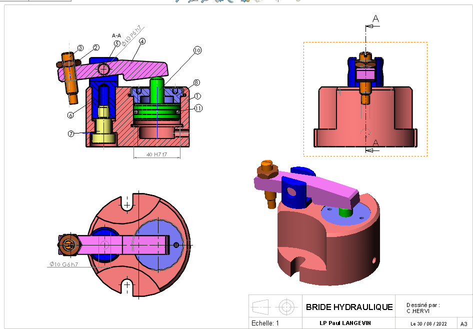 Dessin d'ensemble de la bride hydraulique